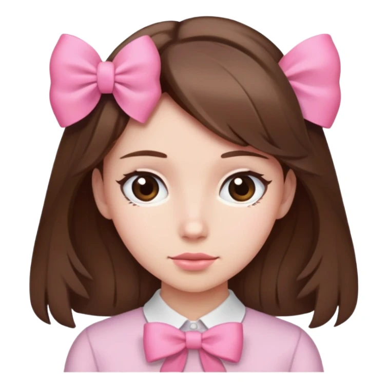 brown open hair from behind with a pink bow sticker