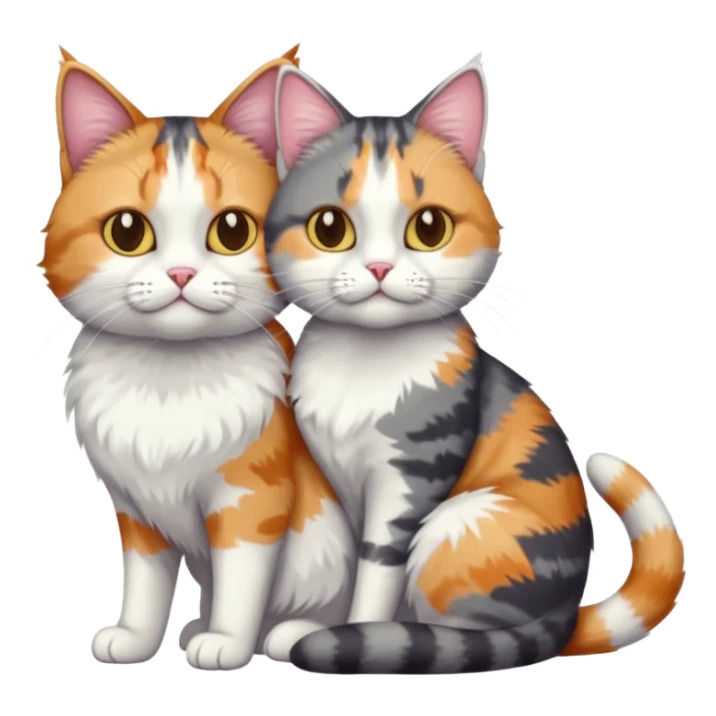 full body colourful light patched calico + white tabby cat cuddling a big grey and white tabby cat  sticker