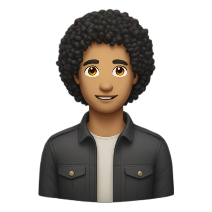 A man with wheat skin, curly black hair, and a slight chin sticker