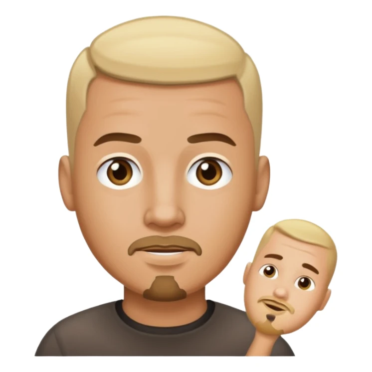blonde buzz cut on a tan man with a brunette gottee sticker
