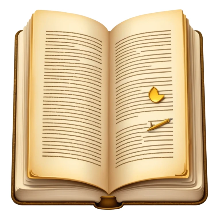 An open hardcover book with aged pages and a golden bookmark sticker