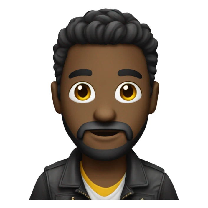 Create a small, dark-skinned character with a small beard and a reggaeton style sticker
