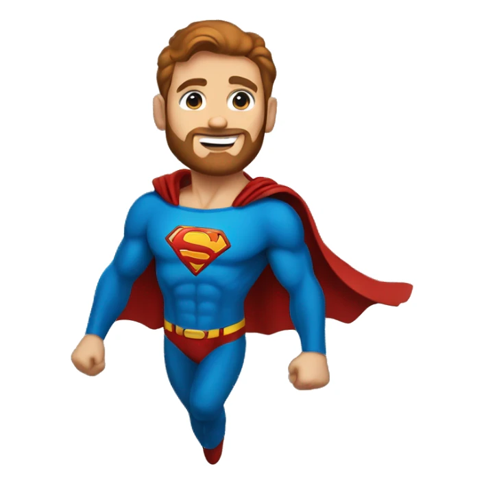 Flying superman with redish brownish hair, blue eyes, trimmed beard sticker