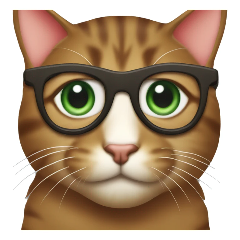 Dark green eyes red nose Dark Brown Tabby cat with eyeglasses on sticker