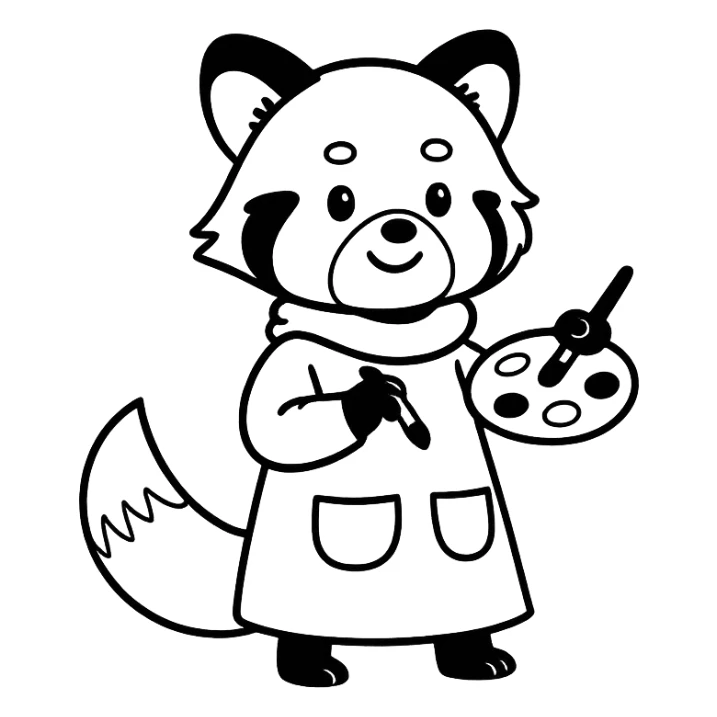 Red panda with brush and pallet, doodle style sticker