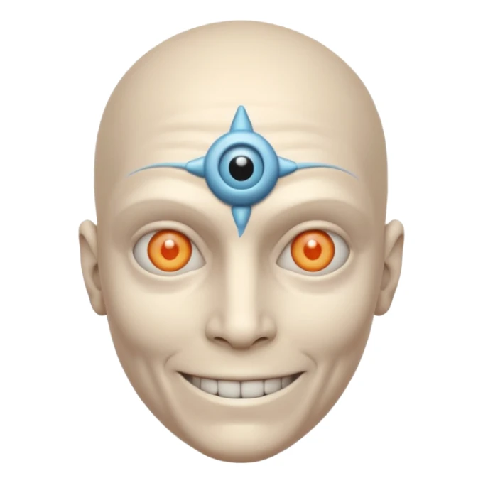 mutant test subject portrait, head and shoulders only, third eye on forehead, pale skin, creepy calm smile, lab experiment style, 3D cartoon, mobile game icon style, clean background, no text, no watermark

 sticker