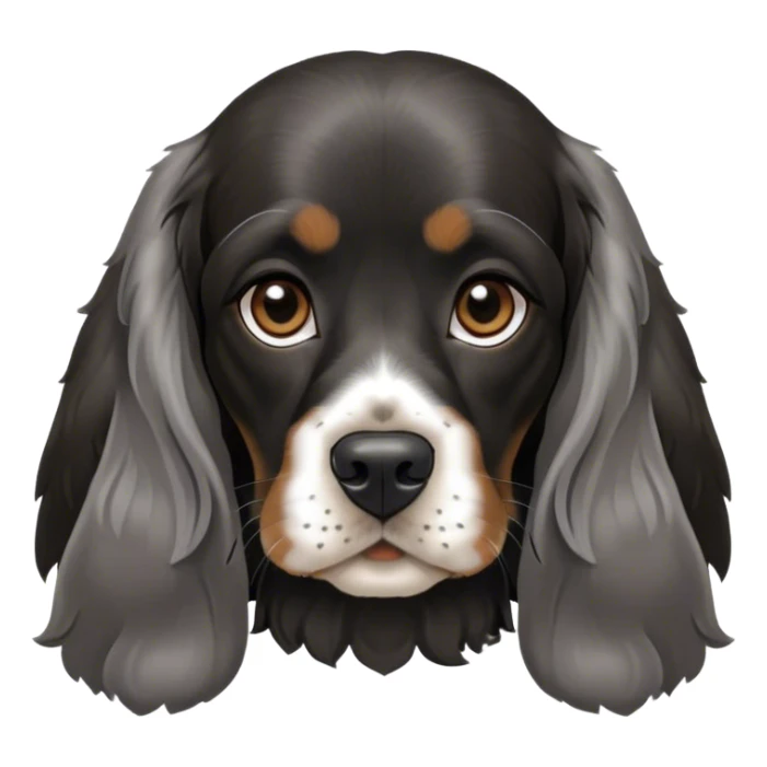 english cocker spaniel black and dark silver with long ears and sitting without baby face sticker