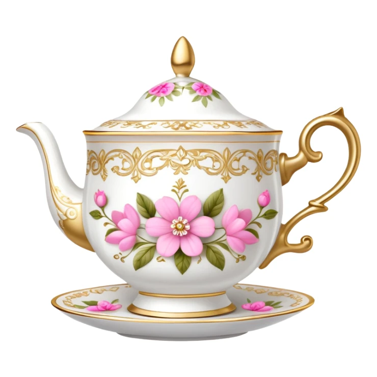 princess tea cup with pink flowers and gold details  sticker