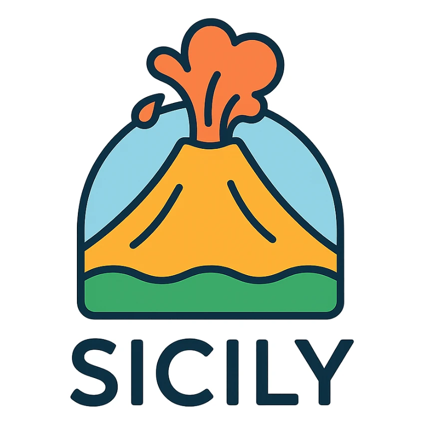 Sicily logo with stylized Mount Etna volcano, modern and clean design sticker