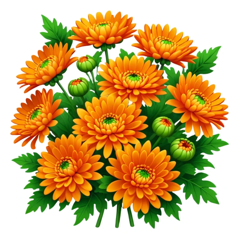 big bouquet Vibrant Orange Chrysanthemum, luxuriant, leaf, bud sticker
