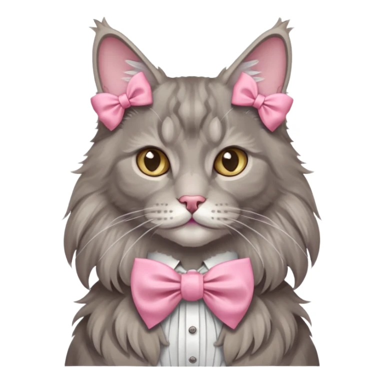 A grey Maine coon Neck Wearing a pink Rococo style Bow tie  ribbon sticker