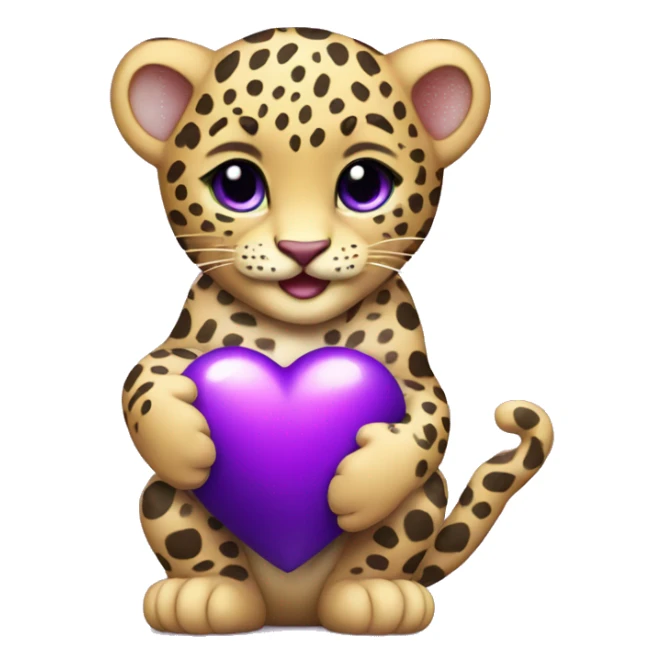 Baby leopard holding a purple heart  sticker