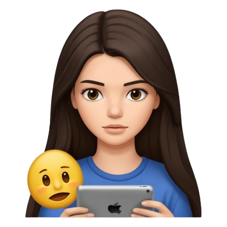 bored brunette  Kendall Jenner with long hair holding iPad emoji sticker