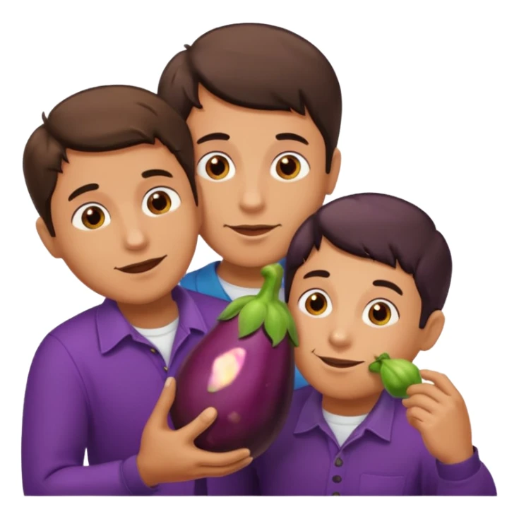 Guy holding an eggplant with another person sucking the eggplant sticker
