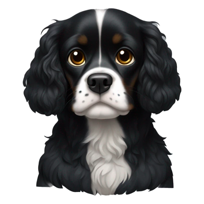 Small completely black king spaniel with black fur on his whole face and white fur on chest sticker