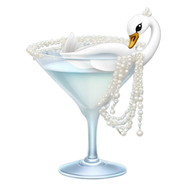 A martini with a swan and a bow and pearls draping from the glass sticker