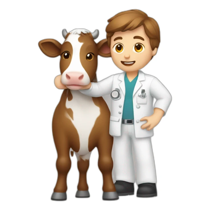Vet male with brown hair petting cow sticker