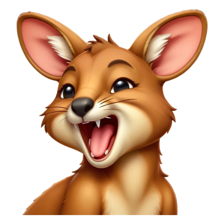 Cinematic Cute Yawning Kangaroo Portrait Emoji, Head tilted slightly with a dramatic, wide-open yawn, showcasing a soft, downy red-orange fur with gently drooping ears and round amber eyes barely open in drowsy contentment, Simplified yet irresistibly adorable features, highly detailed, glowing with a soft, cozy glow, high shine, relaxed yet expressive, stylized with a touch of outback charm, bright and endearing, soft glowing outline, capturing the essence of a sleepy yet affectionate kangaroo, so drowsy it feels like it could stretch out of the screen and curl up for a nap! sticker