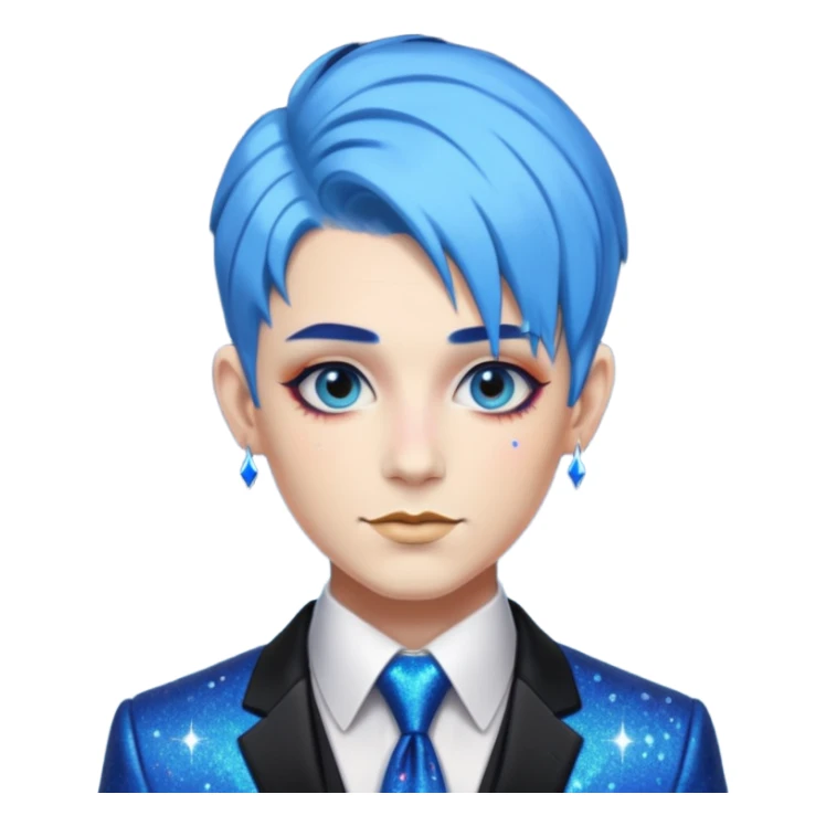 blue hair drag king fabulous makeup with glitter sticker