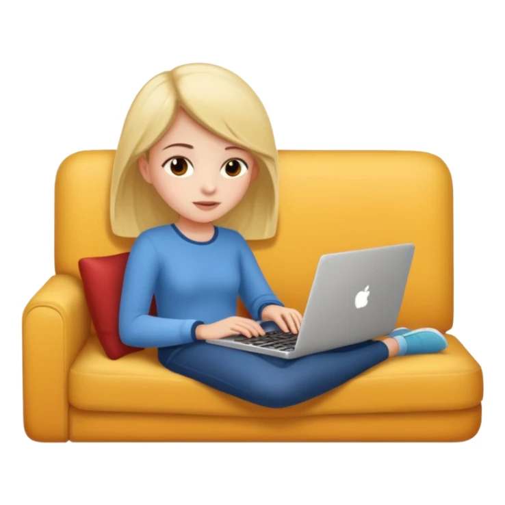 A girl is working with a laptop while lying on the sofa sticker