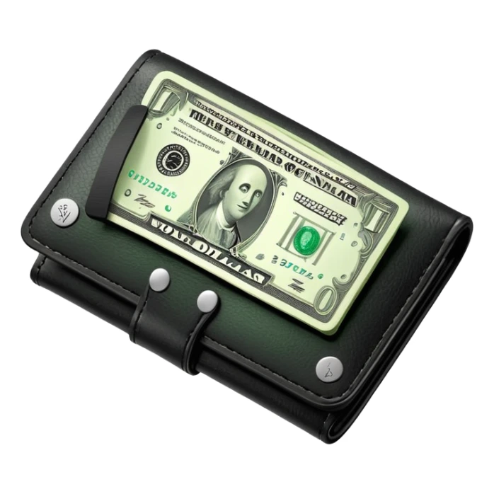 black leather wallet with green dollar bills sticking out sticker