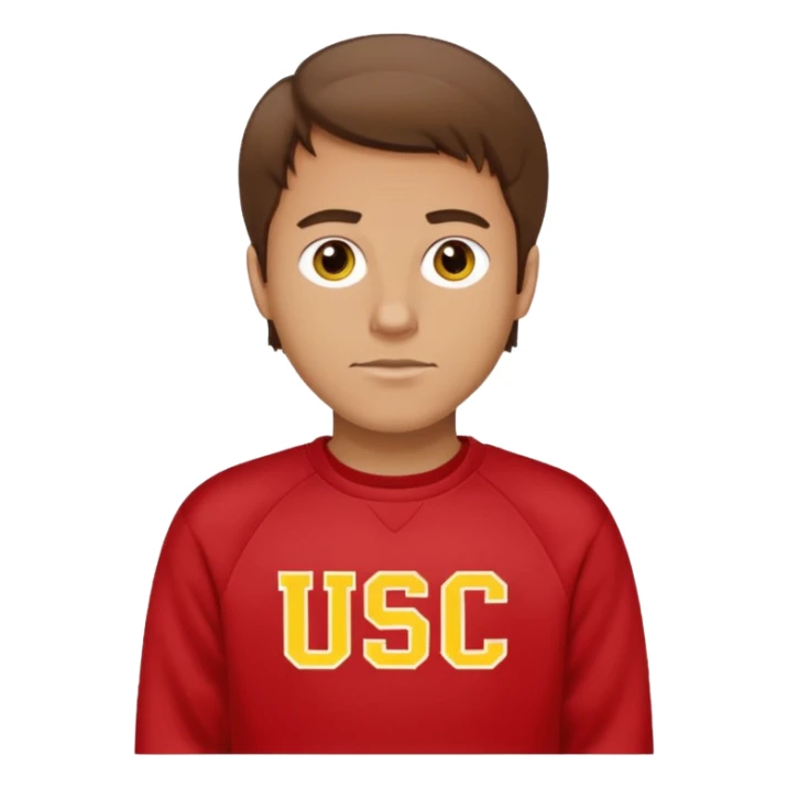 white man with brown hair in a red sweatshirt with USC in yellow letters sticker