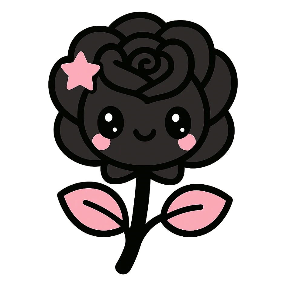 gothic rose, black and pink colors, kawaii style sticker