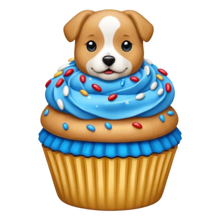 Cupcake  with a  dog  and with gloden and silver and blue and red icing  sticker