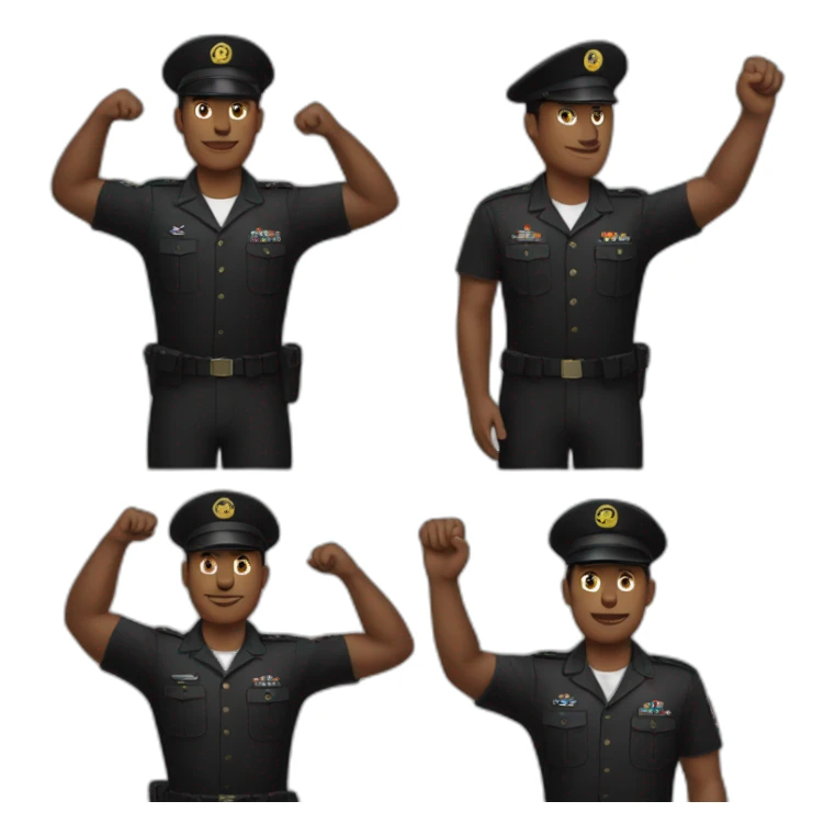 Guy wearing all black army uniform raising arm at 60 degrees sticker