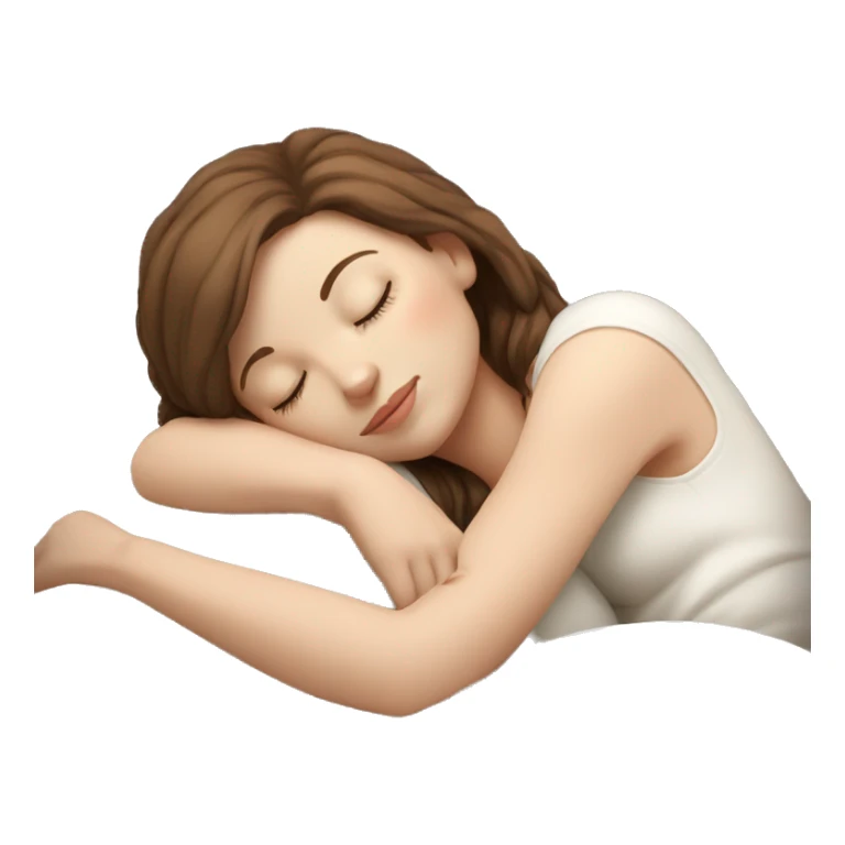 White girl brown hair sleeping with white kitty sticker