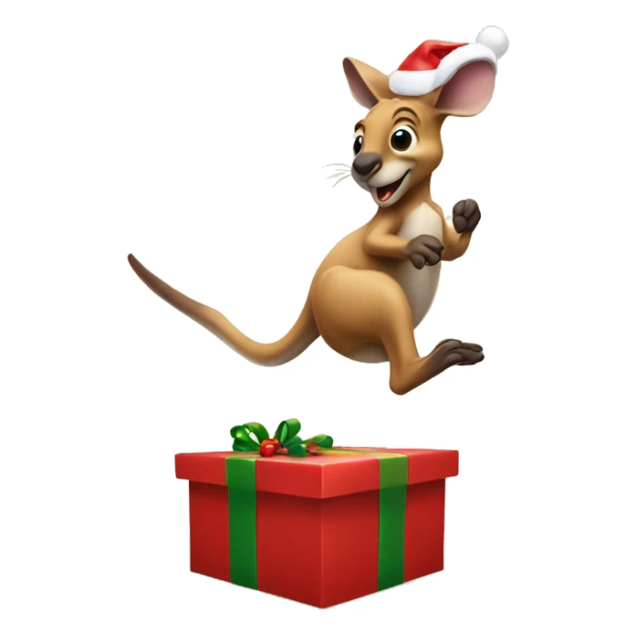 A kangaroo jumping out of a Christmas present  sticker