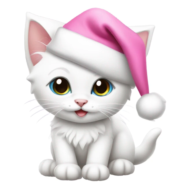 Cute White kitten wearing pink Santa hat and pink Santa clothes sticker
