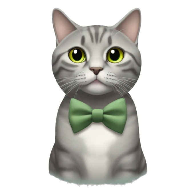 Aesthetic fat grey tabby British short hair full body cat with sage green bow tie sticker