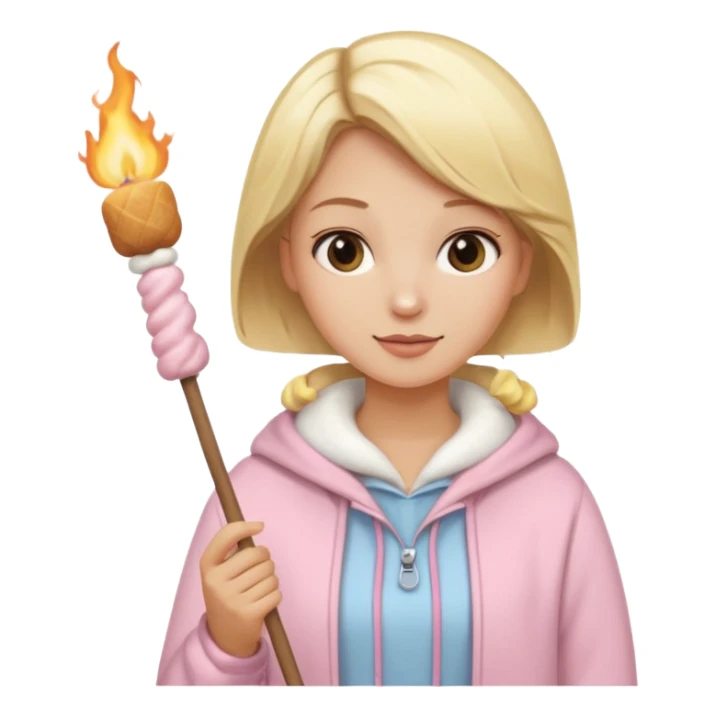 blonde woman cute clothes holding marshmallow stick sticker