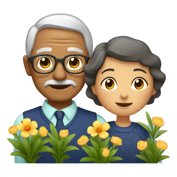 grandmother and grandfather with flower plants sticker