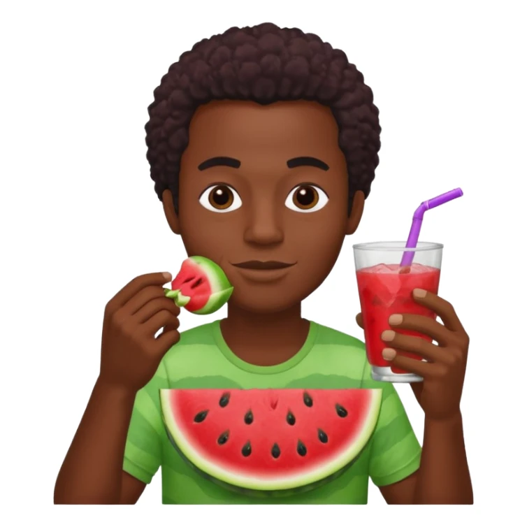 Black guy eating watermelon with a piece of fried chicken and grape koolaid sticker