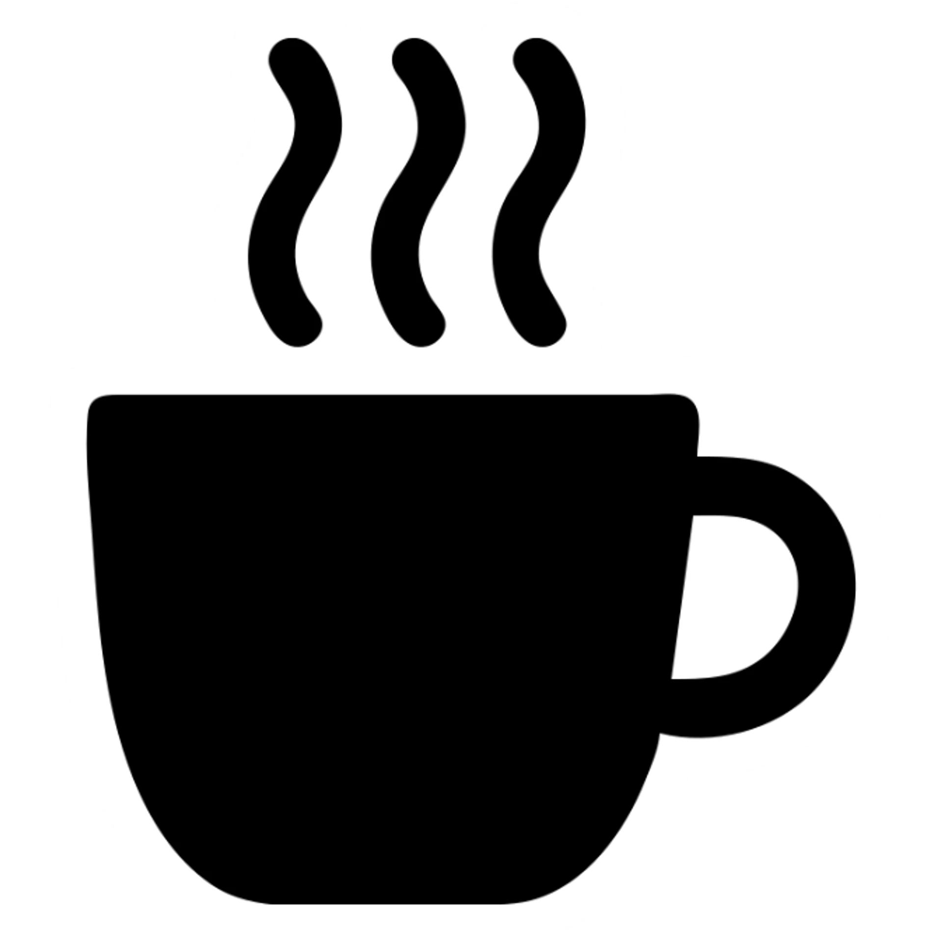 solid black filled icon of a coffee cup, simple silhouette, no outline sticker