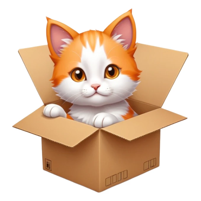  A very cute young kitten cat with one's head tilted to one side poked its paws out of the cardboard big box and placed them on top of it sticker