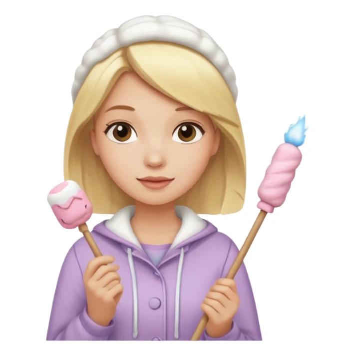 blonde woman cute clothes holding marshmallow stick sticker