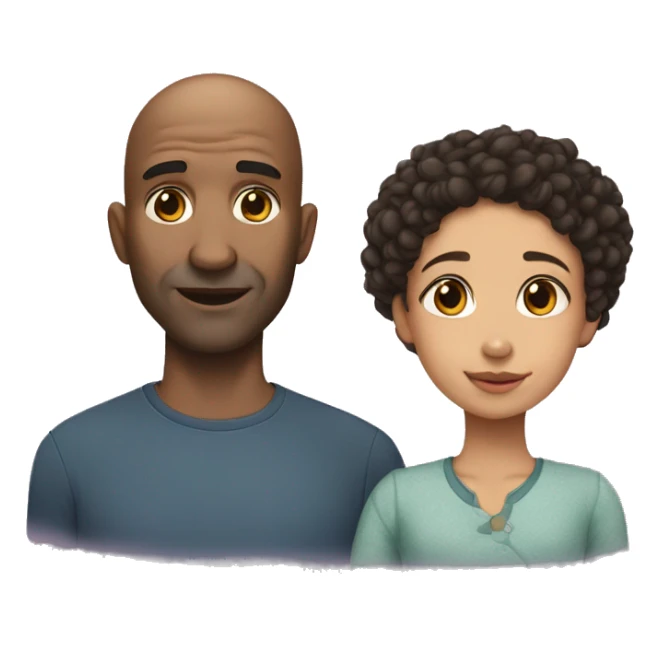 Dark bald Father and lightskin dark curly head daughter sticker