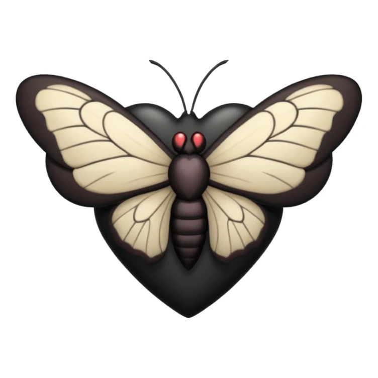 goth heart with a moth inside, dark and moody, apple emoji style sticker