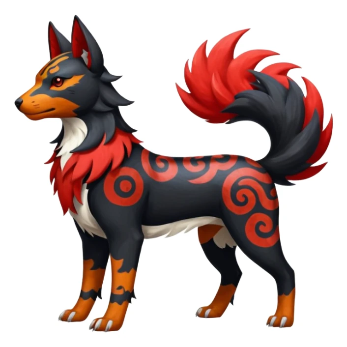 Oriental painted marked patterned Asian beautiful elegant extravagant extraordinary Litten-Houndoom-Zangoose-fusion sticker