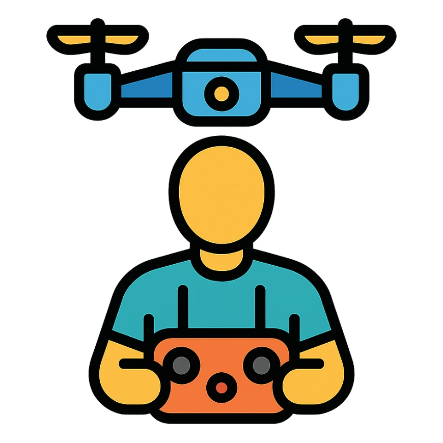 color outline icon of a drone pilot with controller sticker