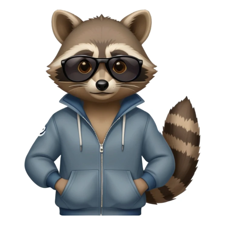friendly anthropomorphised raccoon in a Sopranos-style mafia tracksuit, wearing dark sunglasses, confident pose sticker