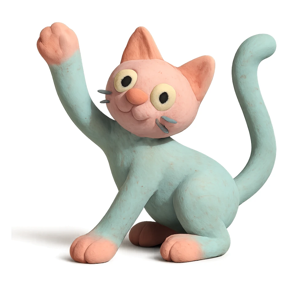 playful pose cat in claymation style with pastel colors sticker