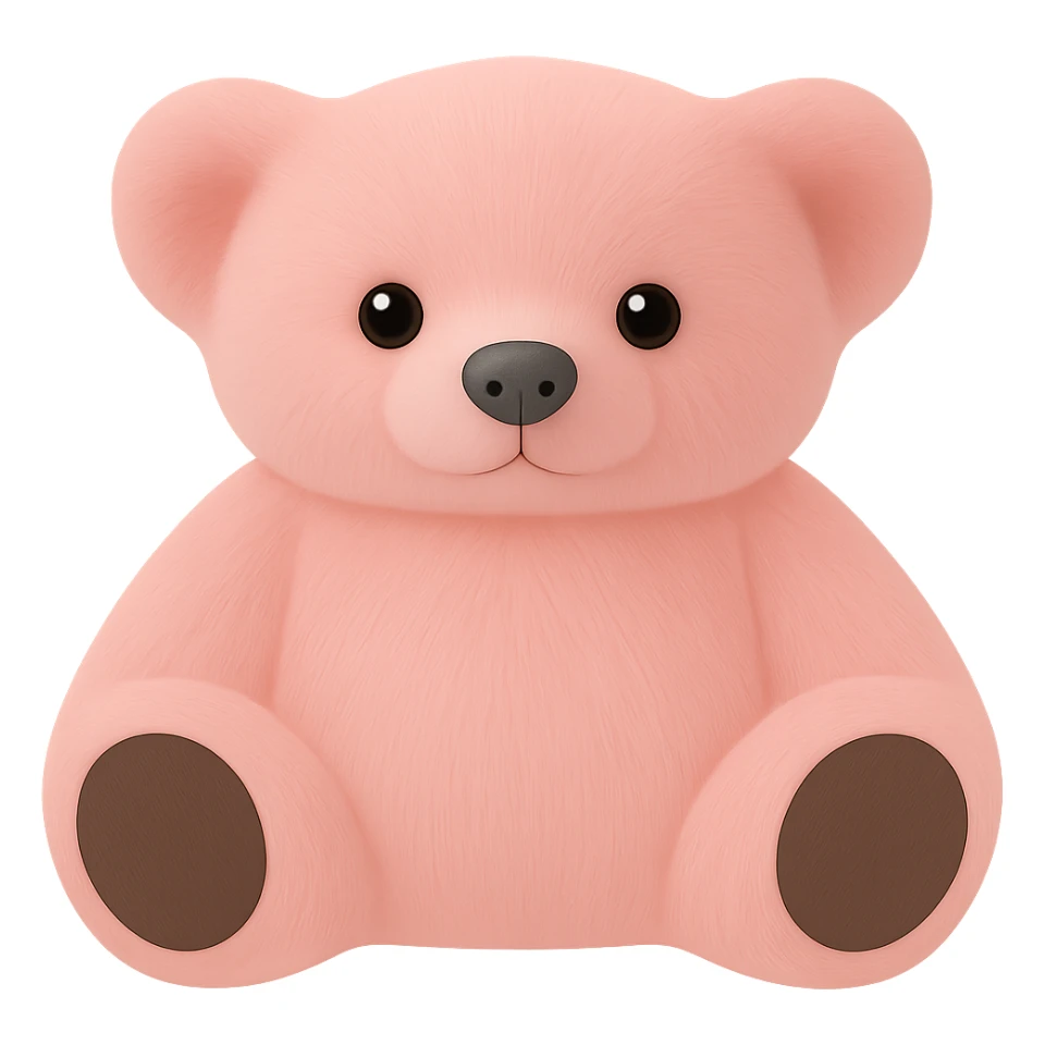 Remove all shadows from the teddy bear, keep the pink and white fur, no background or shadow, flat lighting. The style should maintain the look of a soft plush teddy bear with pink and white fur, without any shadows or background. sticker
