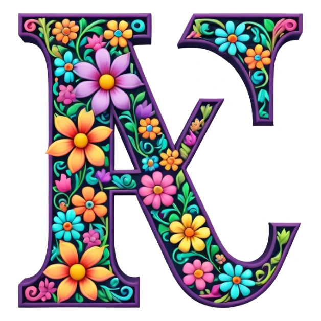 3D, gothic style psychedelic colored Letter Y with hippie style flower border sticker