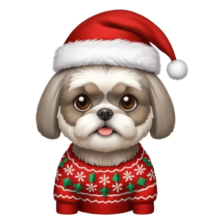 silver gray shih tzu christmas sweater and hat sticker