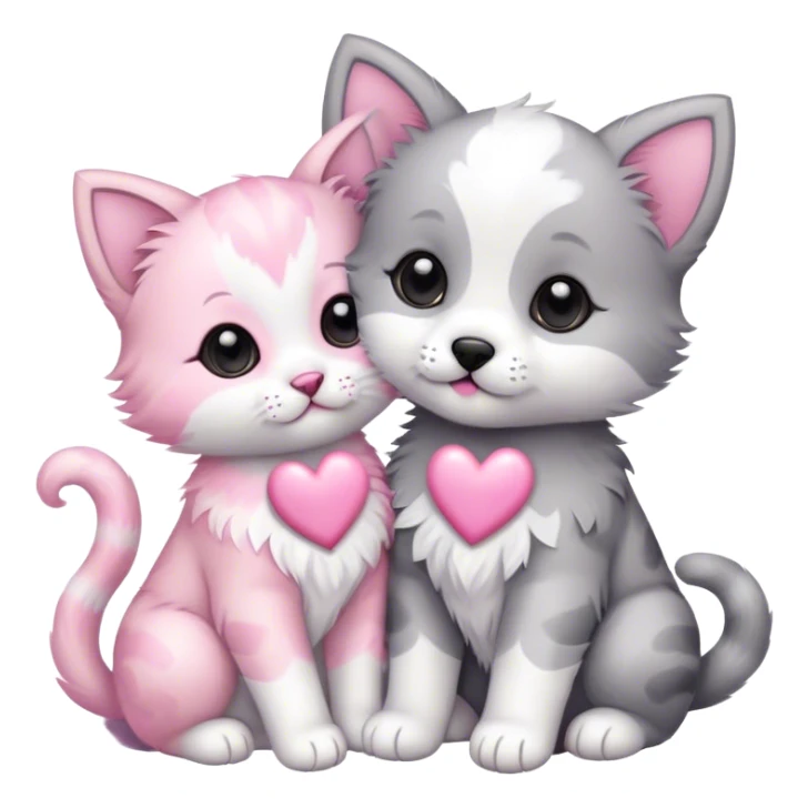 puppy and kitten with pink hearts sticker