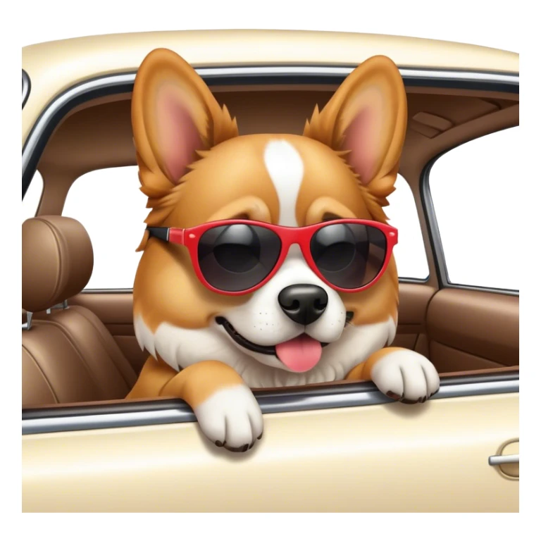 Dog in a car with sunglasses sticker